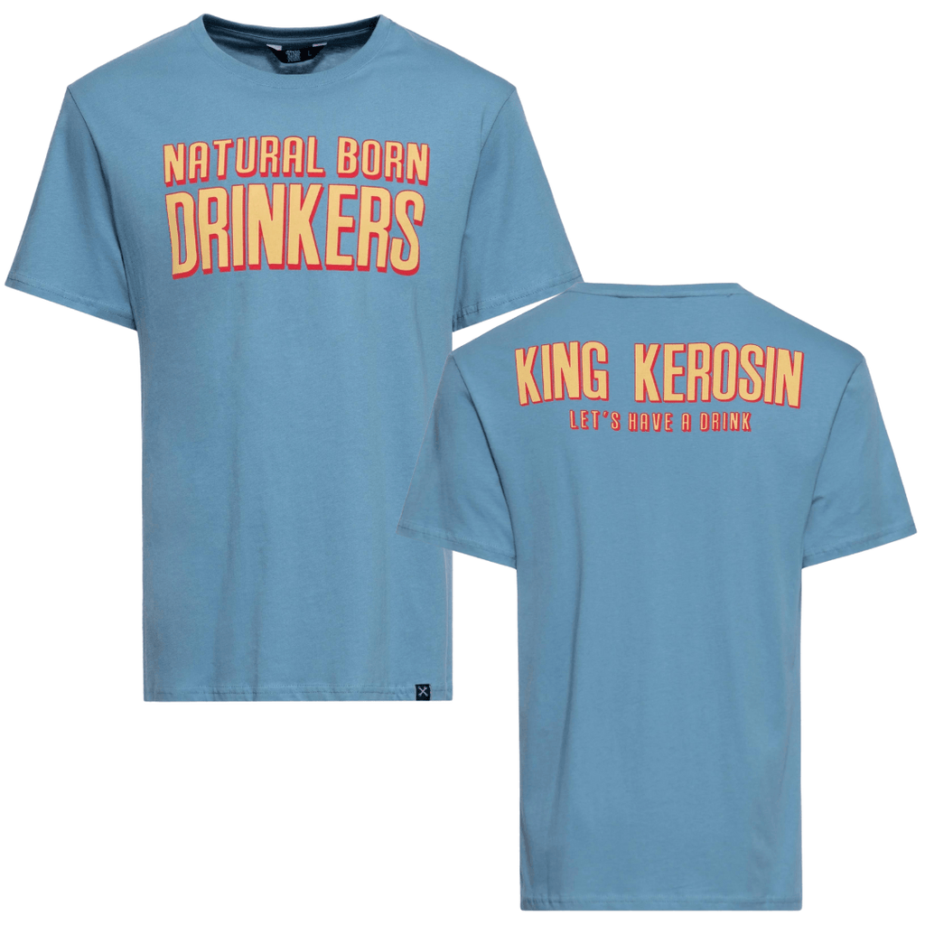 King Kerosin Herren T-Shirt Contrast Seam Drinkers in Sky Blue Front / Backprint - JeanZone