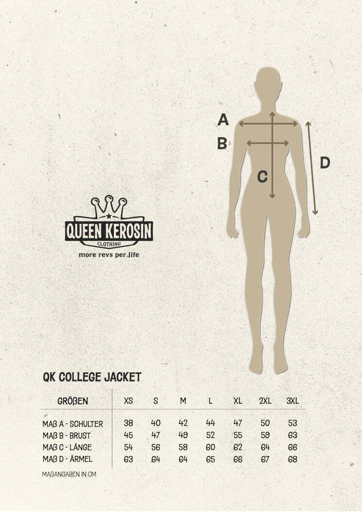 Queen Kerosin Damen College Jacke Rock´n Roll in Ecru o Black QKU44005 mit Stick - JeanZone
