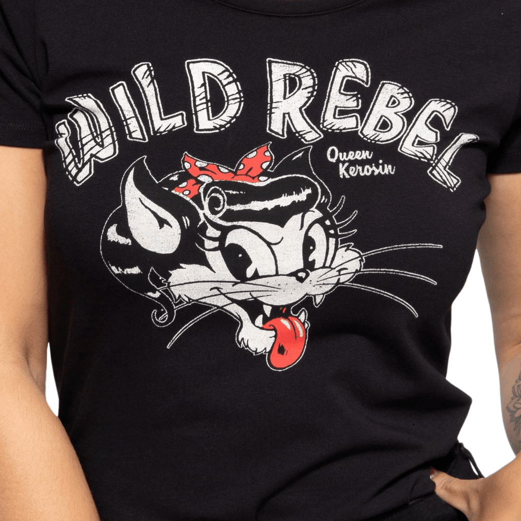 Queen Kerosin Damen Print T-Shirt Wild Rebel in schwarz Rockabilly QKI11005-200 - JeanZone