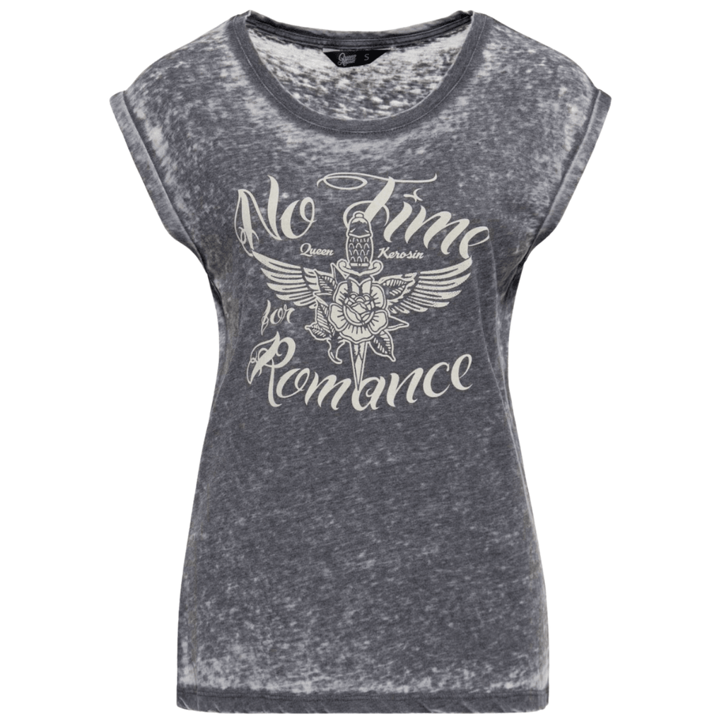Queen Kerosin Damen Sleeveless T-Shirt No Time for Romance Enzym Wash schwarz - JeanZone