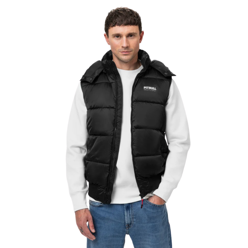 Pitbull Herren Steppweste Walpen in Schwarz mit Kapuze