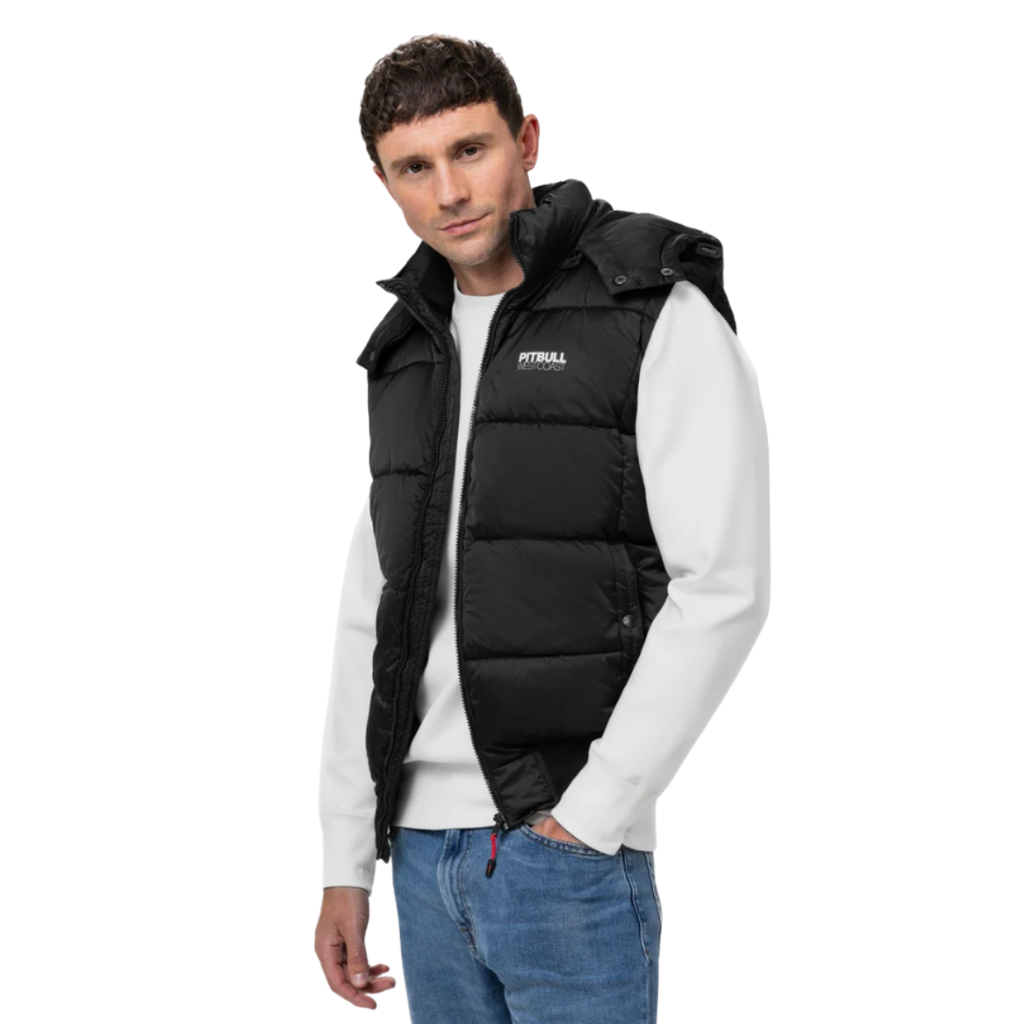 Pitbull Herren Steppweste Walpen in Schwarz mit Kapuze