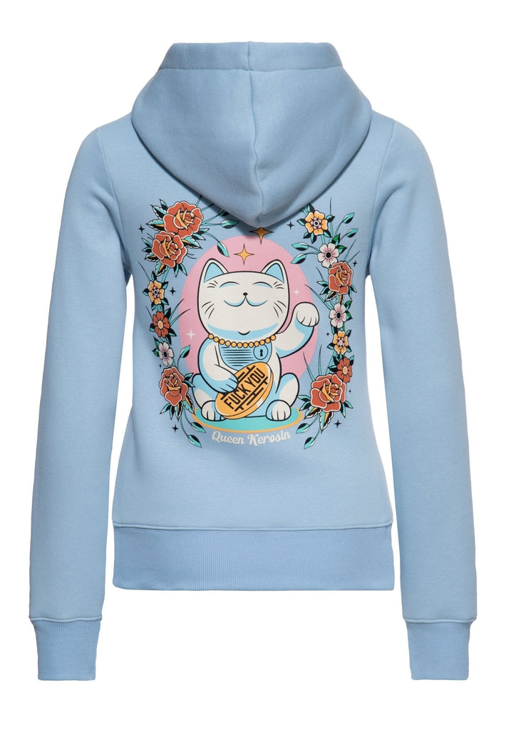 Queen Kerosin Fuck You Damen Kapuzenpullover in Hellblau – Rückansicht