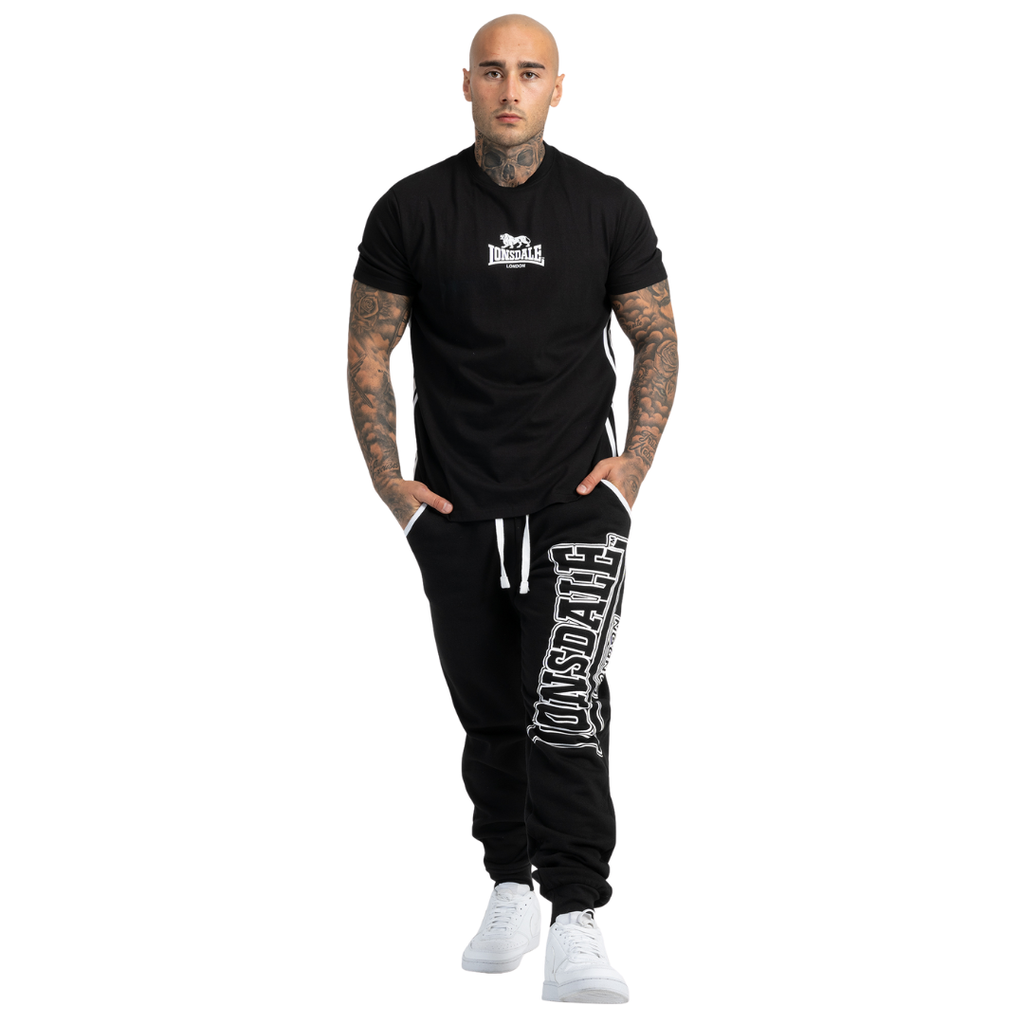 Lonsdale Herren Jogginghose Marldon Slim Fit Schwarz mit Logo-Print