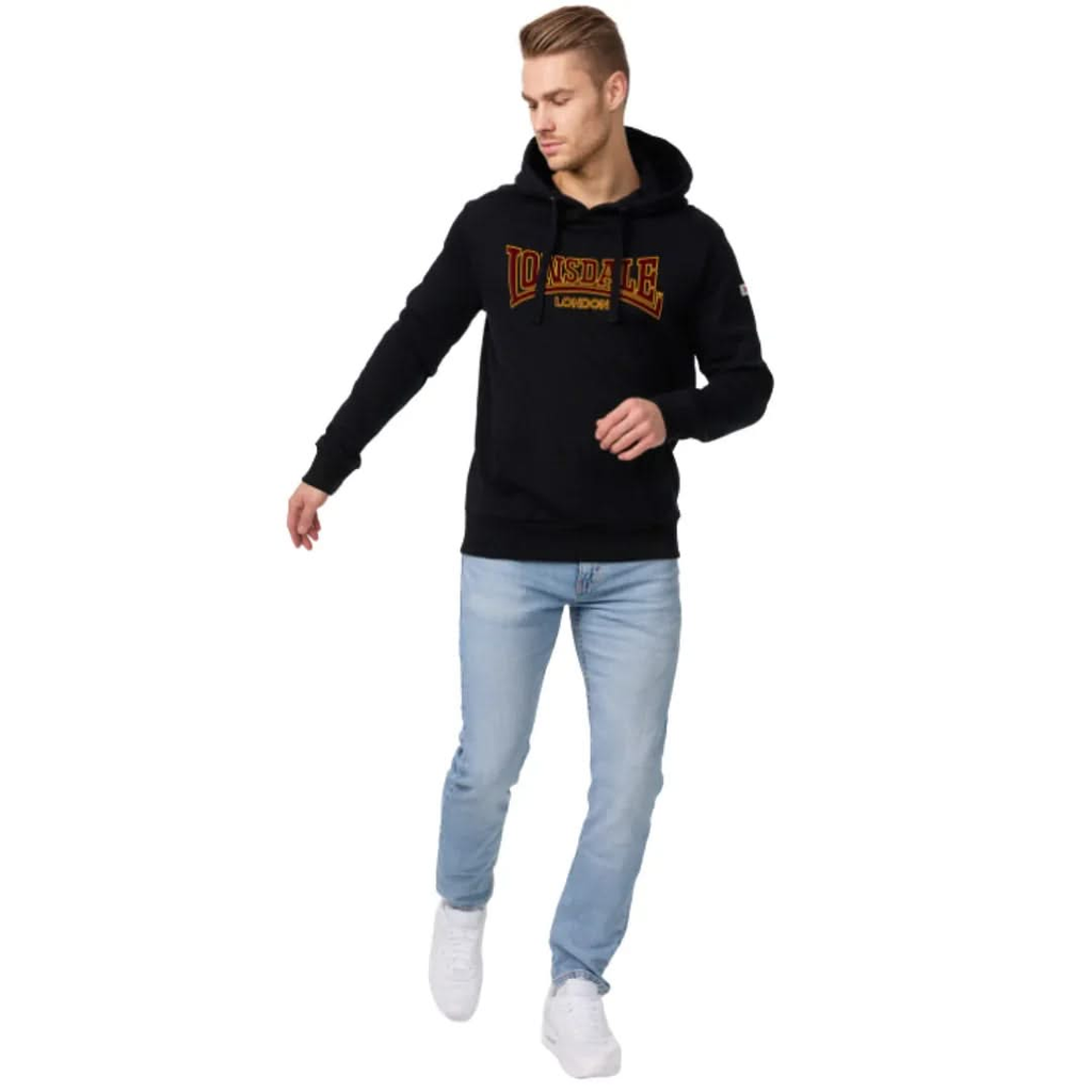 Lonsdale Herren Kapuzensweatshirt Schwarz – Slim Fit mit Kängurutasche
