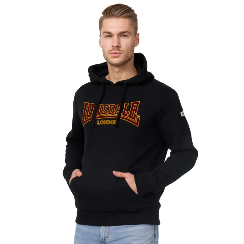 Lonsdale Herren Kapuzensweatshirt Schwarz – Slim Fit mit Kängurutasche