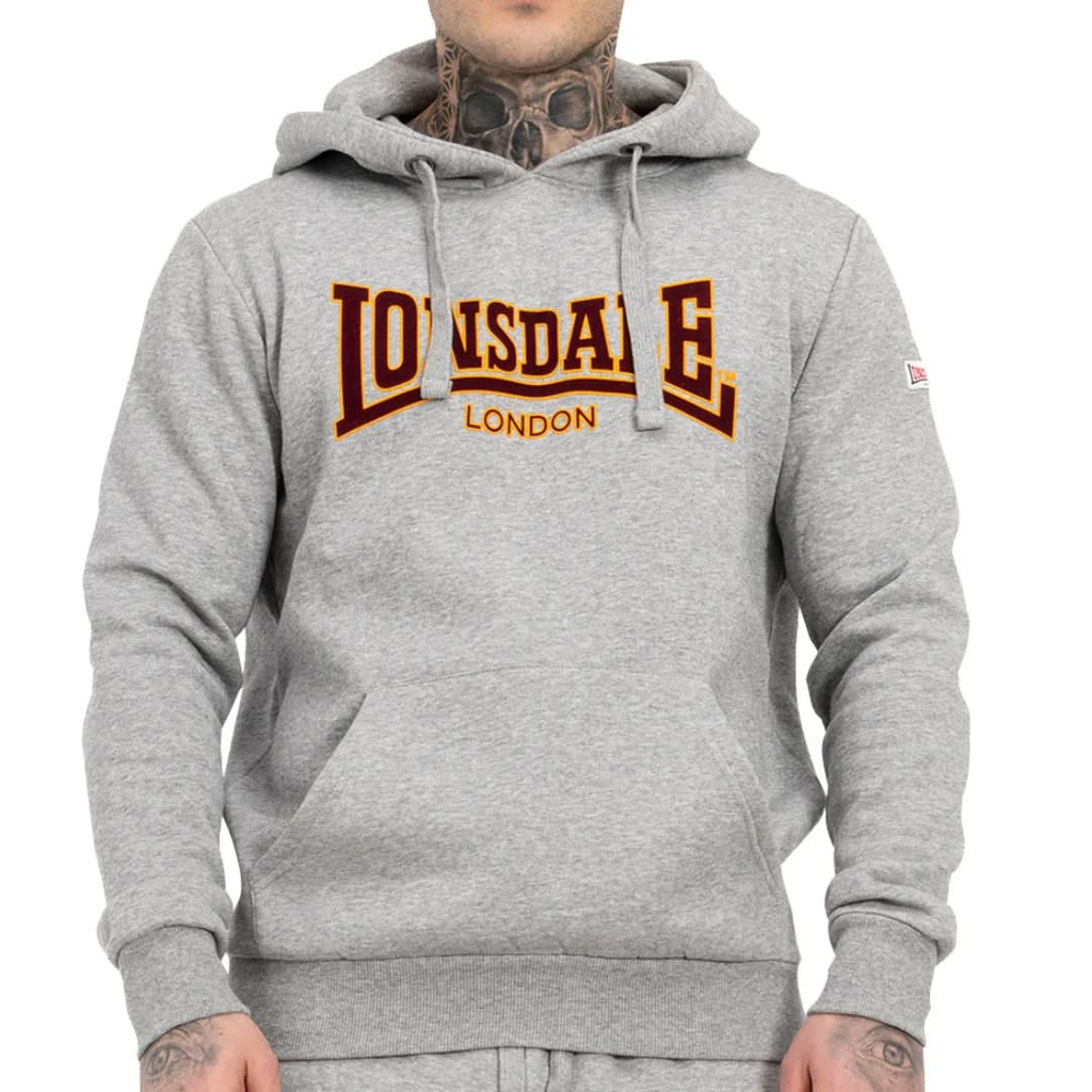 Lonsdale London Herren Hoodie Hooded Classic in Marl Grey mit Flockdruck