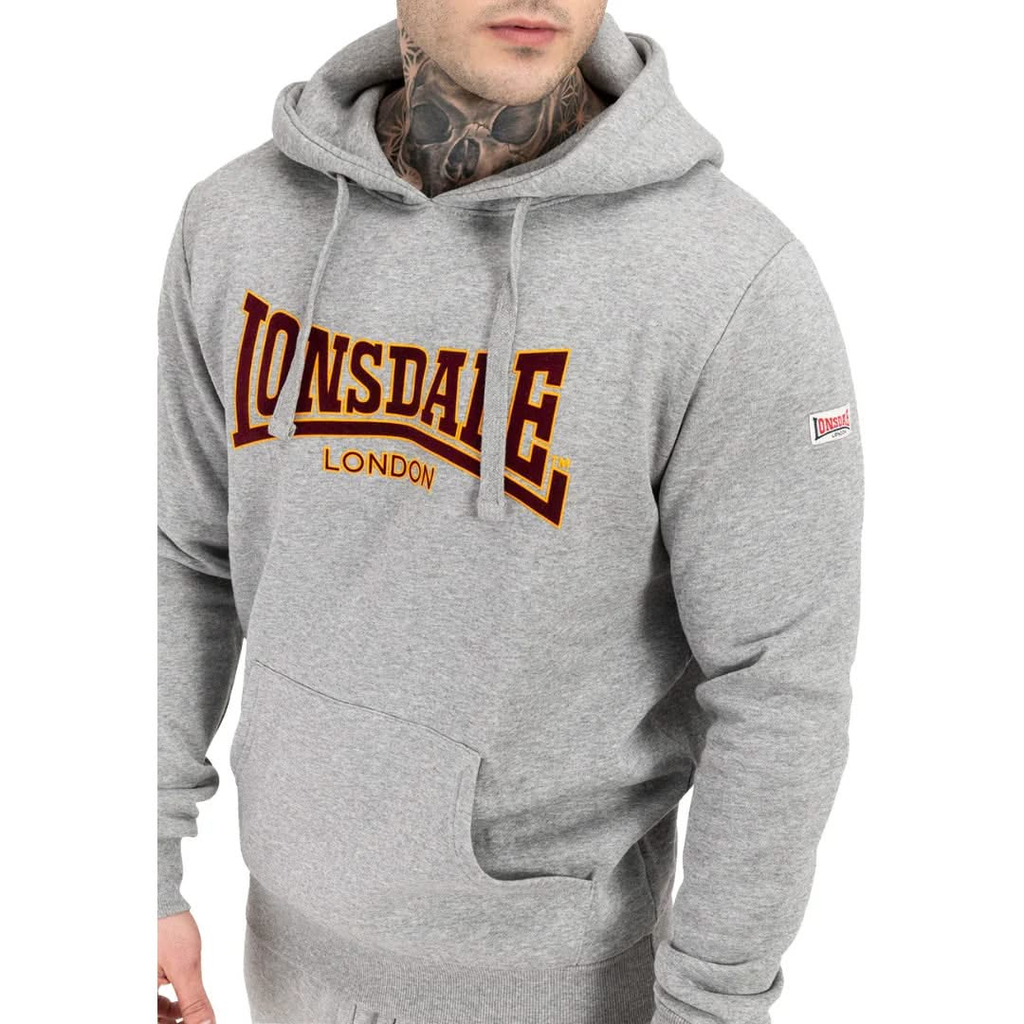 Lonsdale London Herren Hoodie Hooded Classic in Marl Grey mit Flockdruck