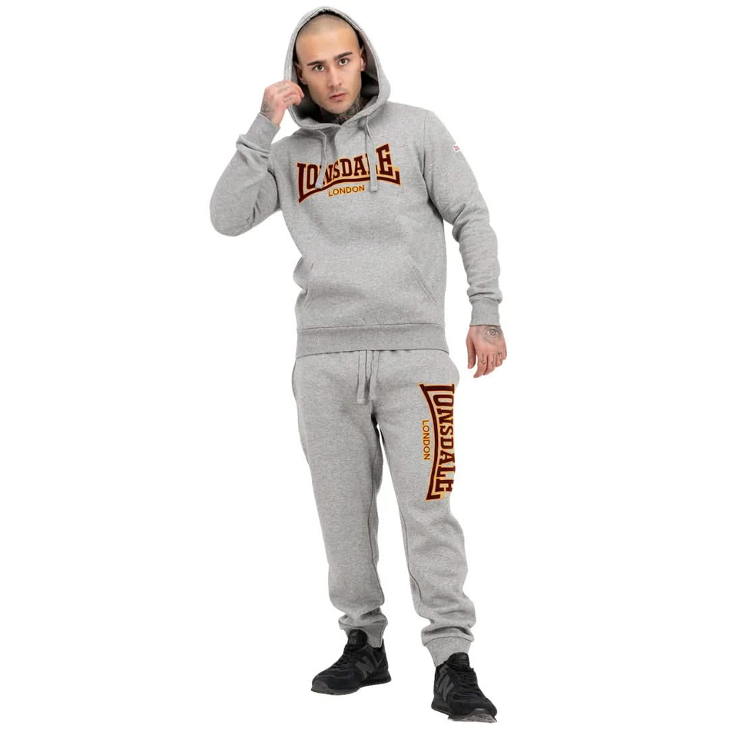 Lonsdale London Herren Hoodie Hooded Classic in Marl Grey mit Flockdruck