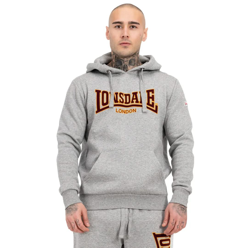 Lonsdale London Herren Hoodie Hooded Classic in Marl Grey mit Flockdruck