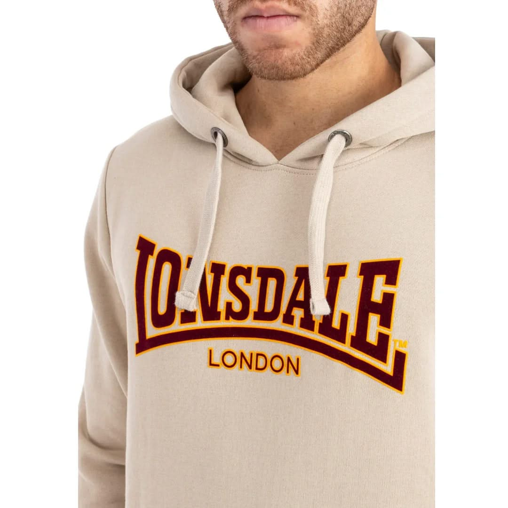 Lonsdale London Hoodie Hooded Classic in Sand mit zweifarbigem Logo-Flockdruck