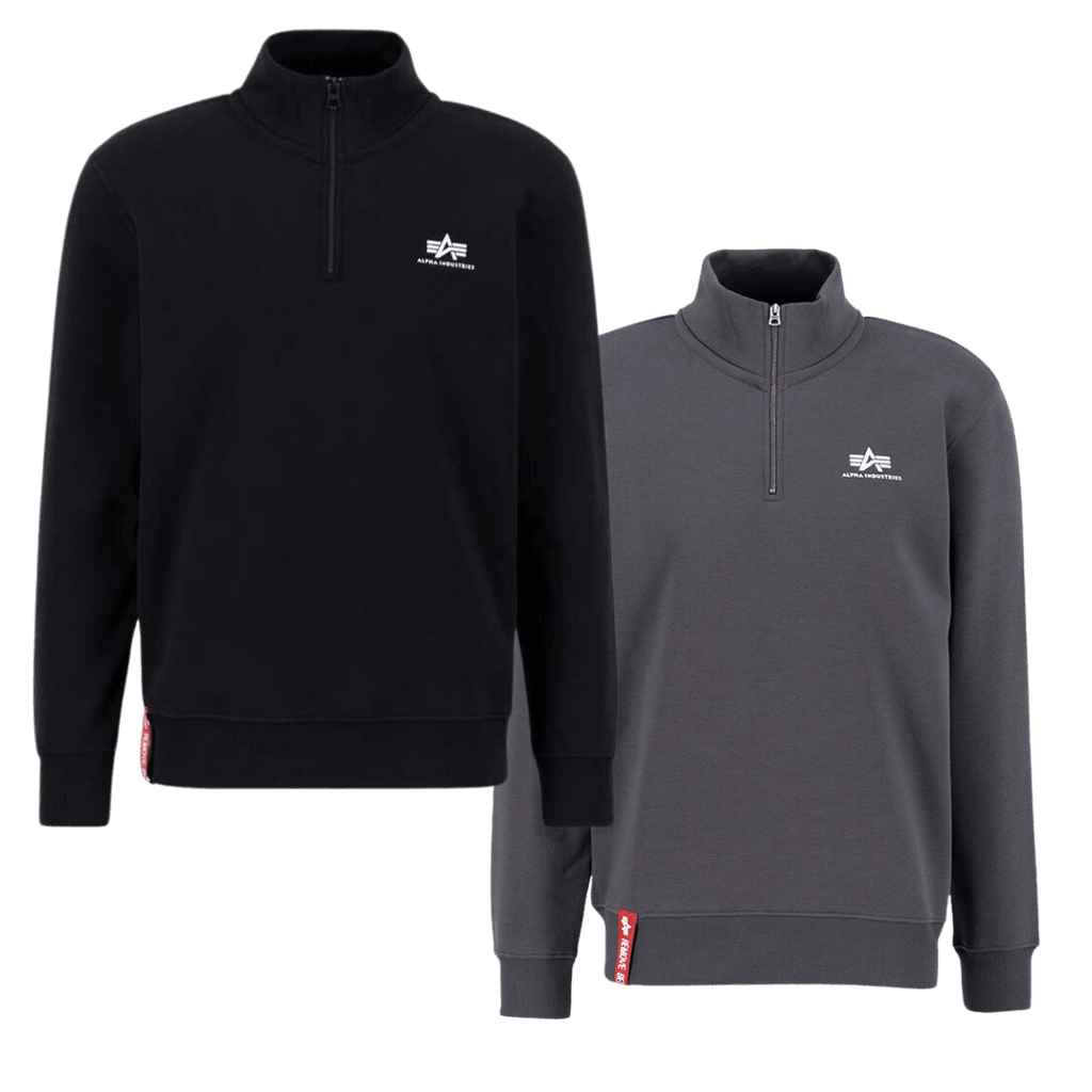 Alpha Industries Half Zip Sweater Small Logo in schwarz oder grau - JeanZone