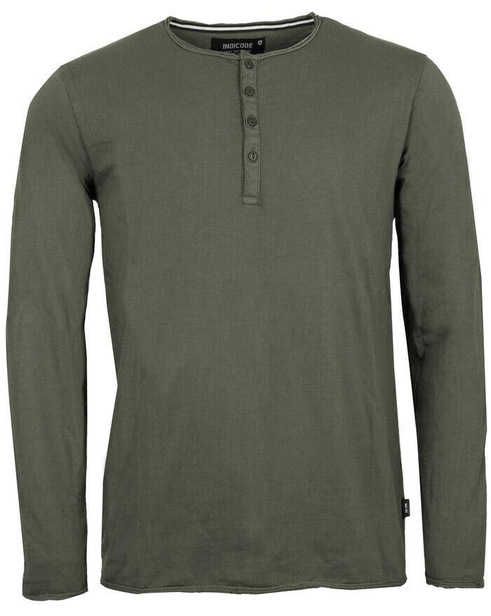 Indicode Herren Longsleeve Langarmshirt InSong in Army Green olive mit Knöpfen - Jeans Boss