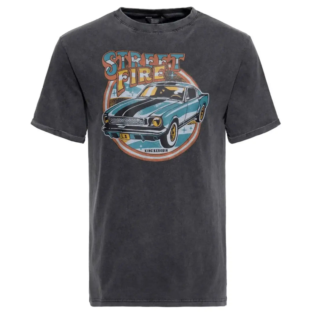 king-kerosin-herren-print-t-shirt-street-fire-in-enzym-acidwash-black-1 - JeanZone