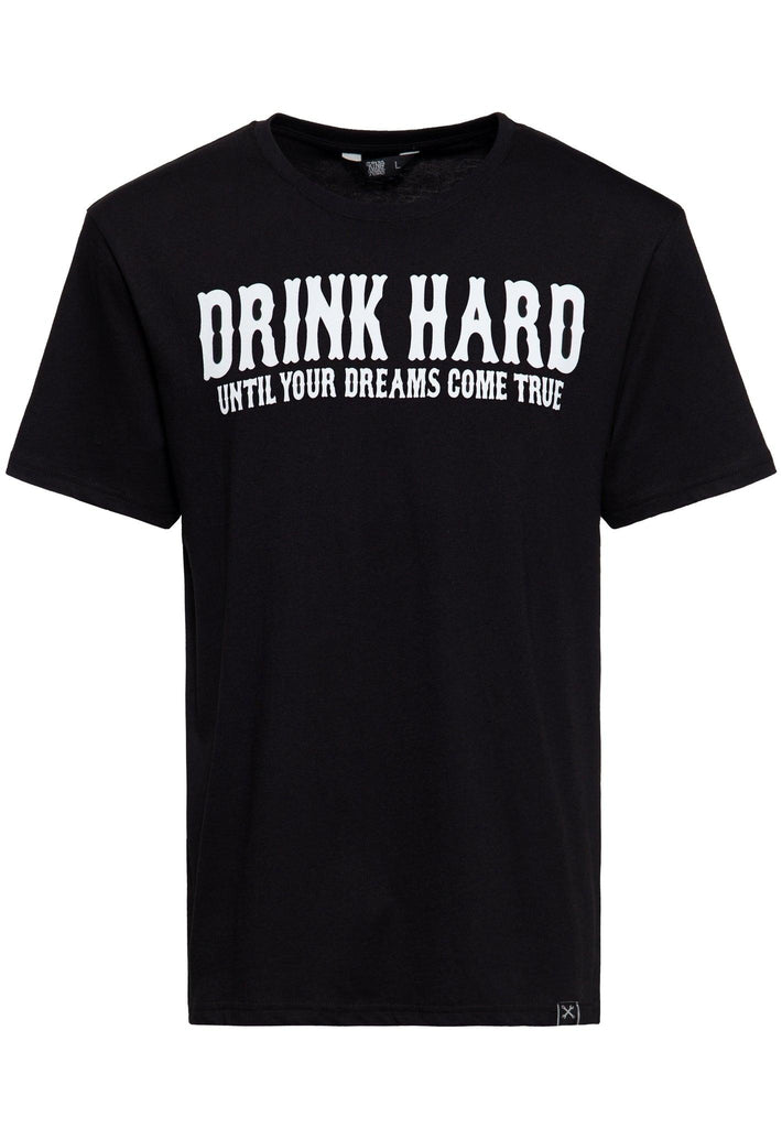 King Kerosin Herren T-Shirt Contrast Seam Drink Hard schwarz Front / Backprint - JeanZone