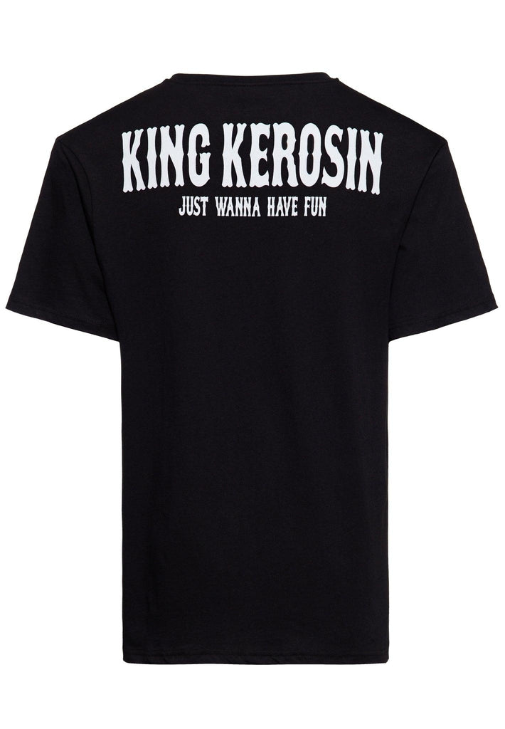 King Kerosin Herren T-Shirt Contrast Seam Drink Hard schwarz Front / Backprint - JeanZone