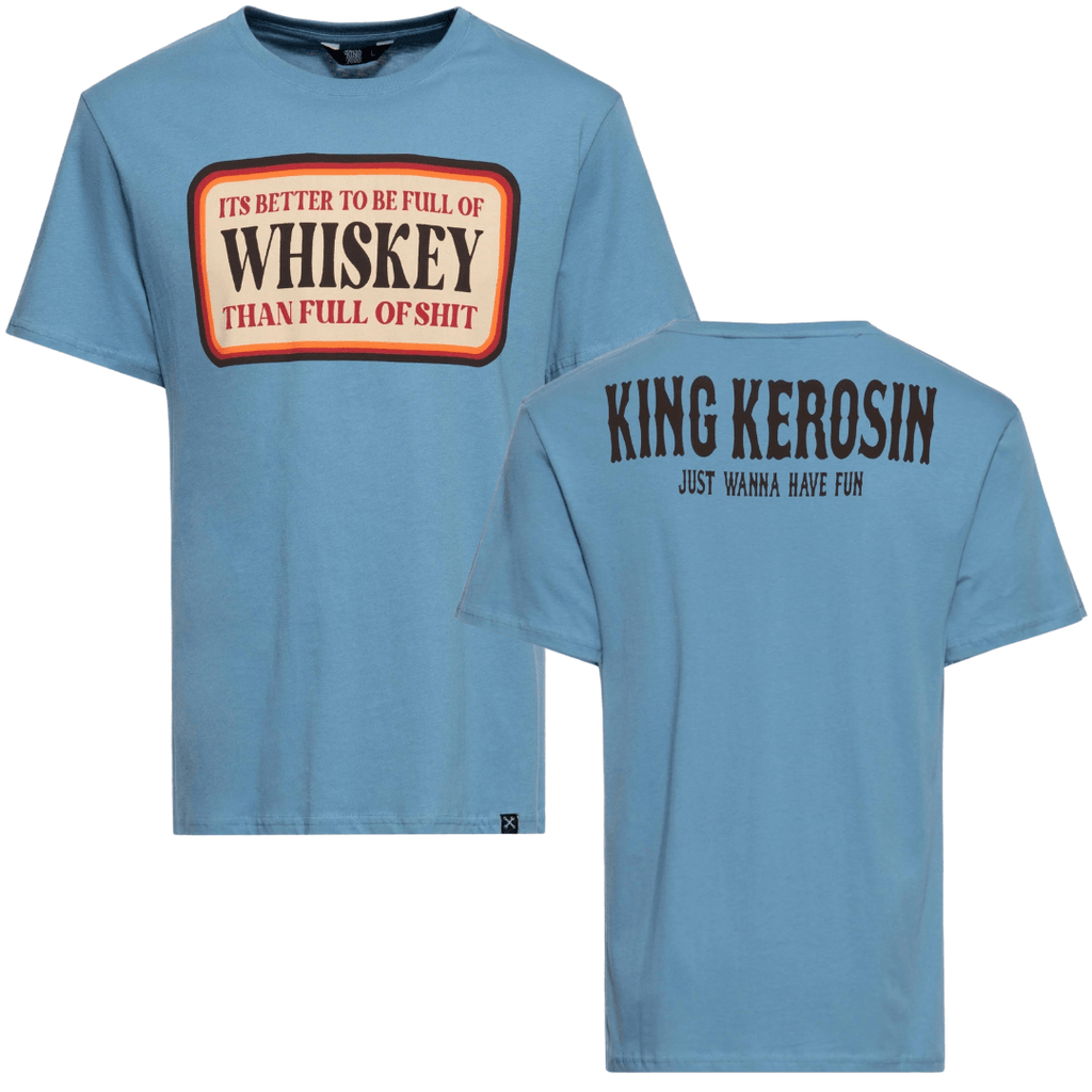 King Kerosin Herren T-Shirt Contrast Seam Whiskey in Sky Blue Front / Backprint - JeanZone