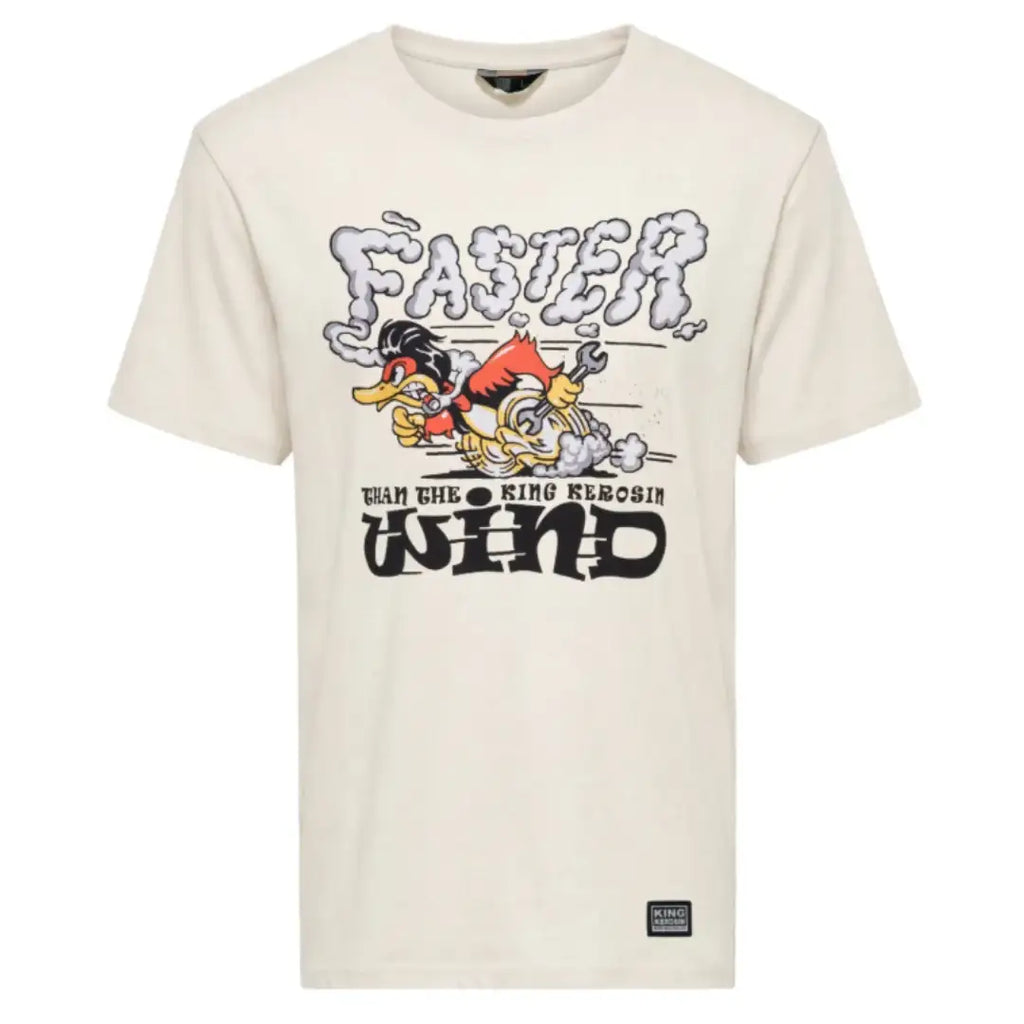 king-kerosin-herren-t-shirt-regular-faster-than-the-wind-in-offwhite-1 - JeanZone