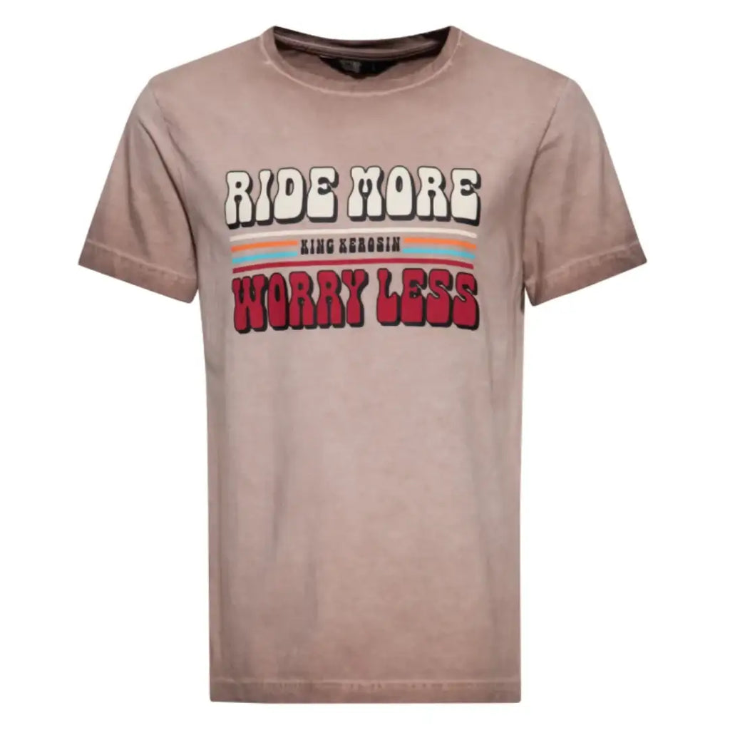king-kerosin-herren-t-shirt-regular-ride-more-worry-less-in-brown-1 - JeanZone