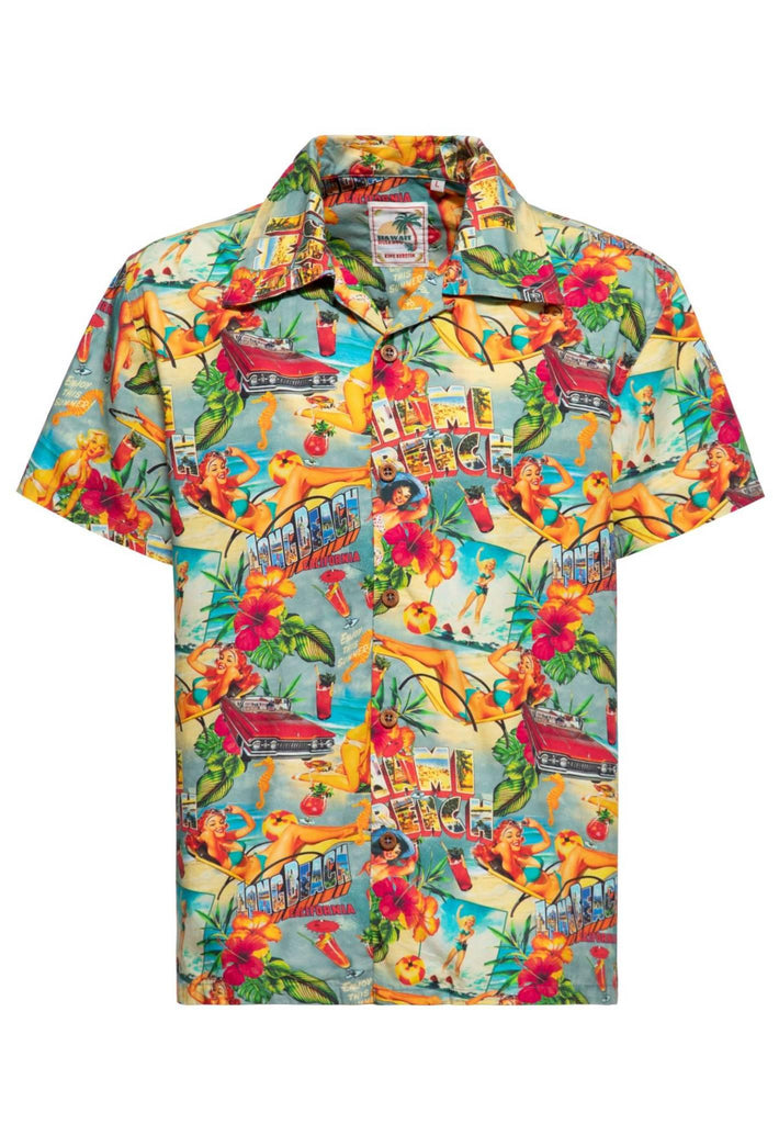 King Kerosin Herren Tropical Hawaiian Style Hemd kurzarm AOP Miami Beach 45063 - JeanZone
