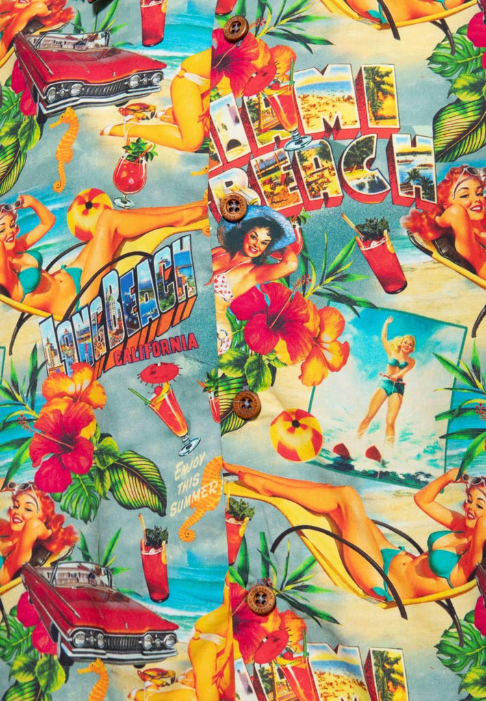 King Kerosin Herren Tropical Hawaiian Style Hemd kurzarm AOP Miami Beach 45063 - JeanZone