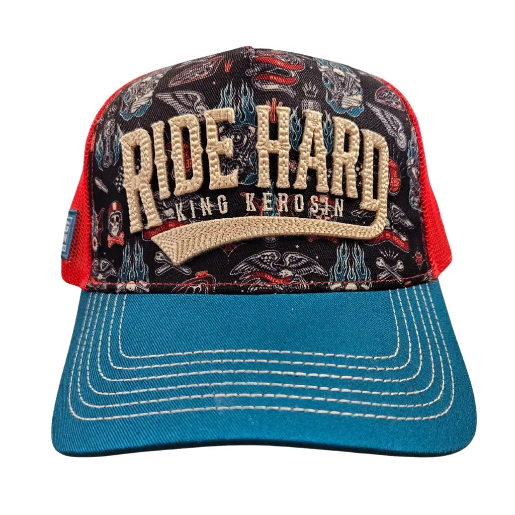 king-kerosin-herren-trucker-cap-ride-hard-in-black-blue-red-1 - JeanZone