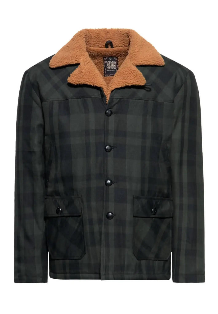 king-kerosin-herren-winterjacke-karo-in-black-olive-1 - JeanZone