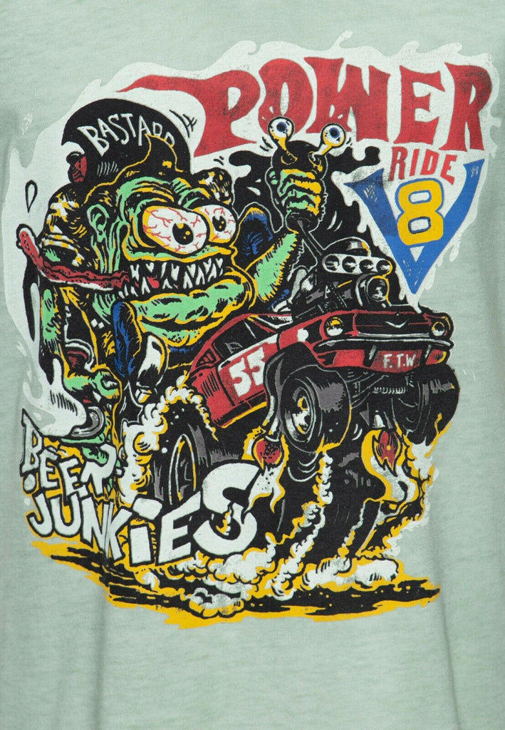 King Kerosin Roll-Up T-Shirt Oil Wash mit Monster-Print und V-Neck »V8 Monster - JeanZone
