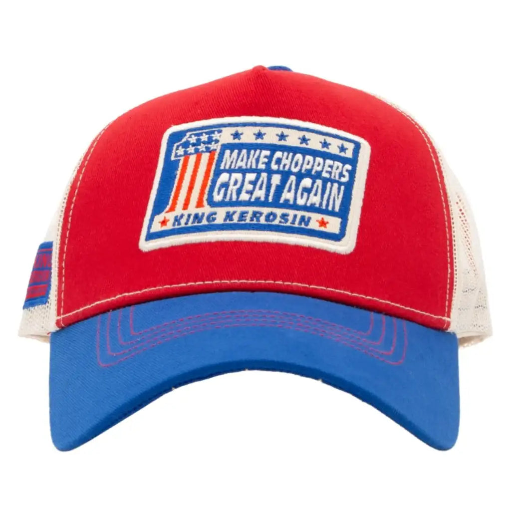 king-kerosin-trucker-cap-make-choppers-great-again-in-red-and-blue-1 - JeanZone