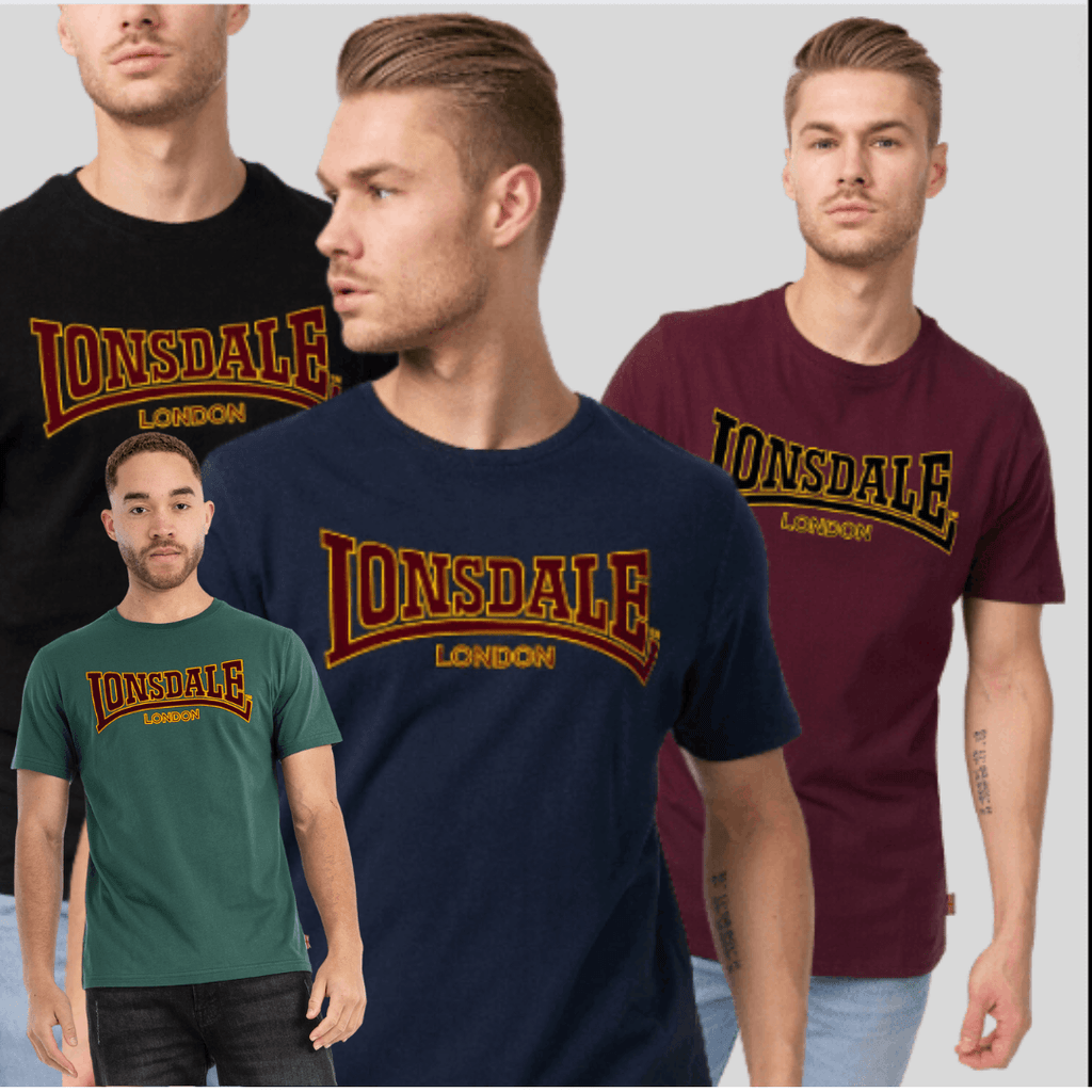 Lonsdale London T-Shirt Classic Herren 111001 Slim Fit schwarz rot blau oxblood und grün - JeanZone