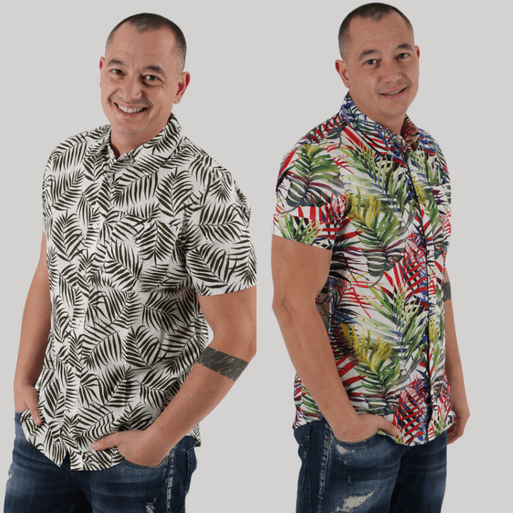 Miracle of Denim kurzarm Hemd 100% BW Allover Print Hawai - Jeans Boss