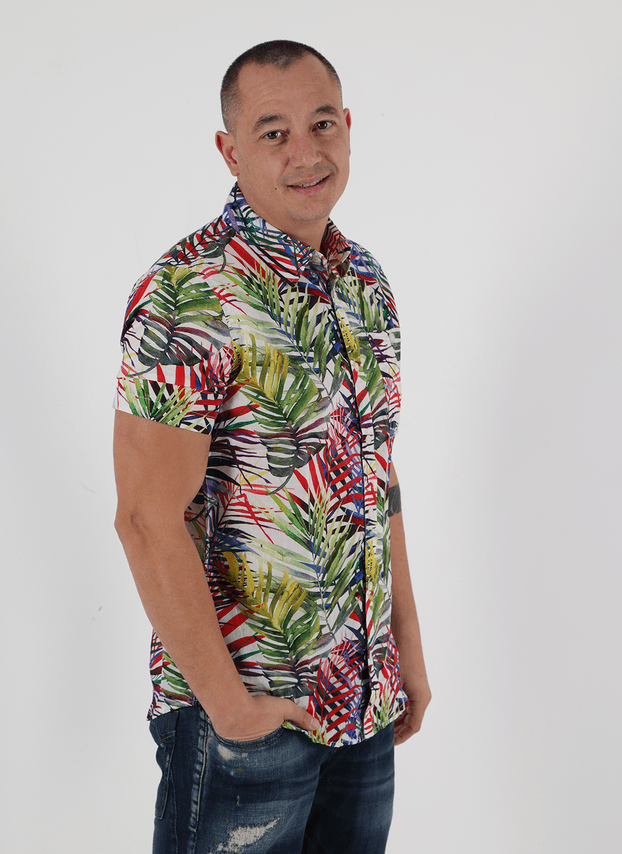 Miracle of Denim kurzarm Hemd 100% BW Allover Print Hawai - Jeans Boss