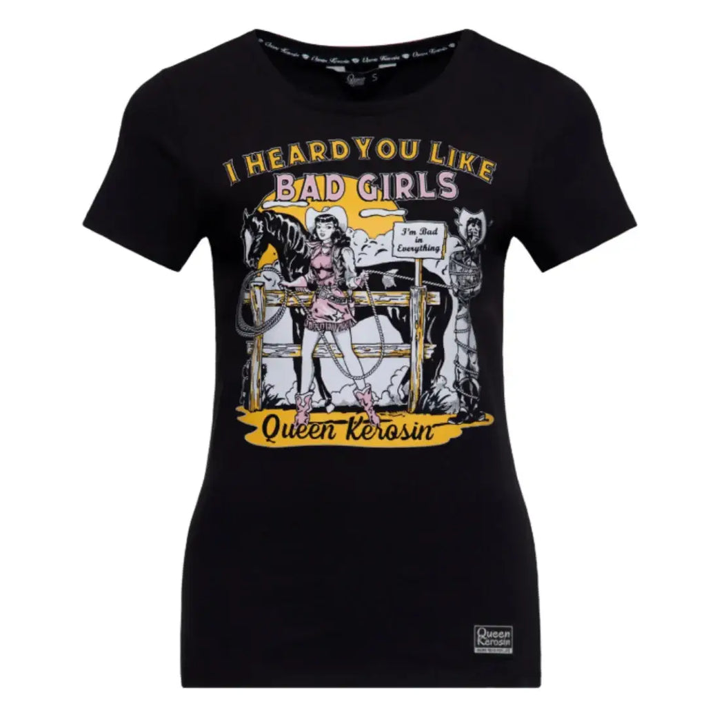 queen-kerosin-damen-slim-fit-t-shirt-cow-girl-in-black-1 - JeanZone