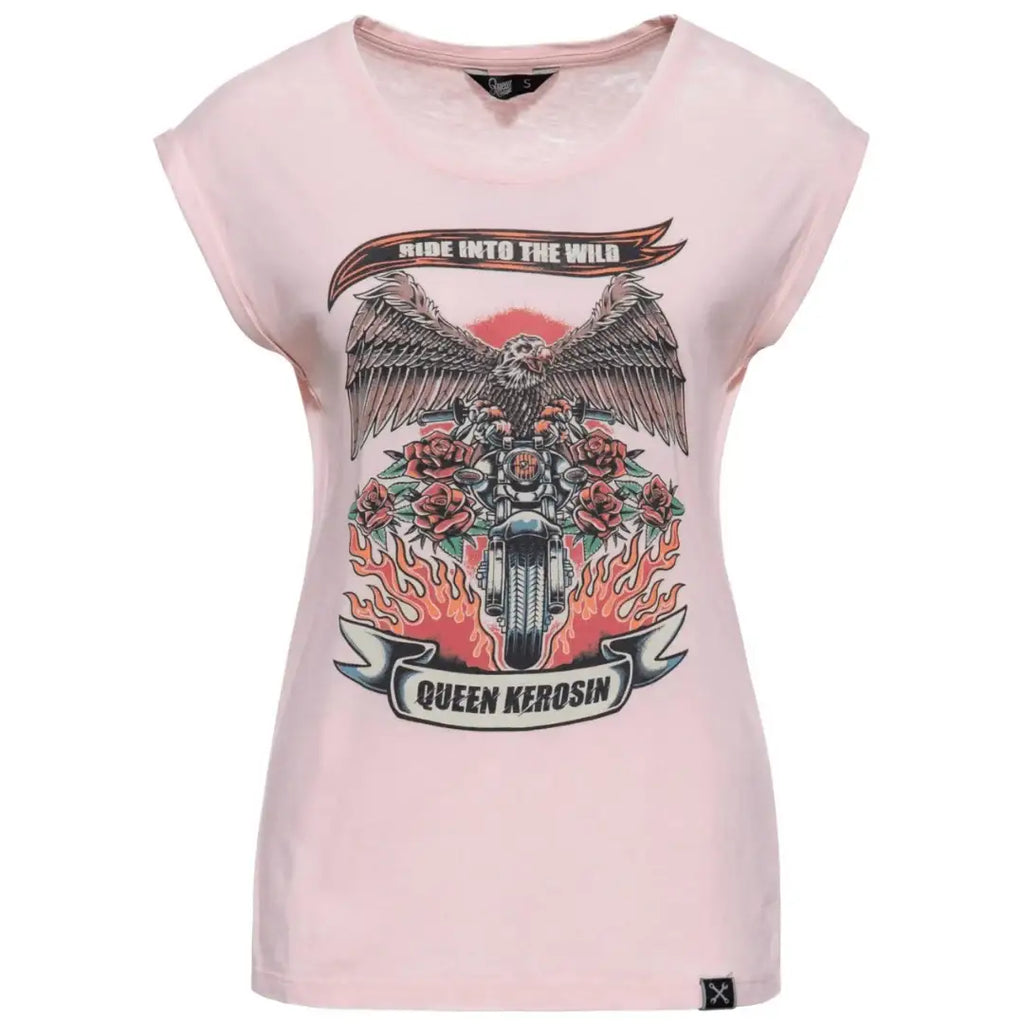queen-kerosin-damen-t-shirt-enzymwash-ride-in-to-the-wild-in-peachskin-1 - JeanZone