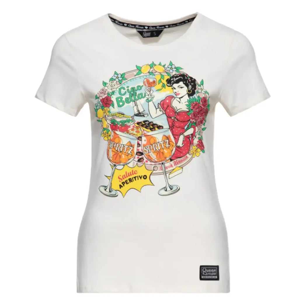 queen-kerosin-damen-t-shirt-slim-fit-ciao-bella-in-offwhite-1 - JeanZone