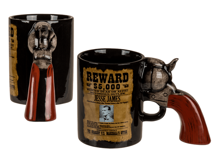 Out of the Blue Kaffeebecher Mug Kaffeetasse 320ml Steckbrief mit Revolvergriff - Jeans Boss
